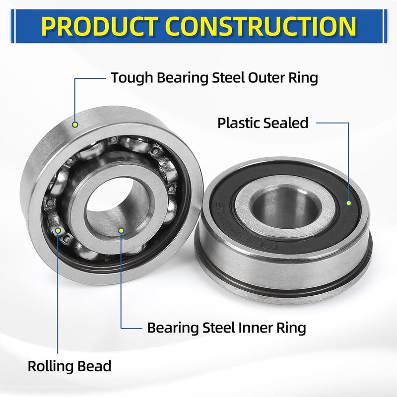 GICOOL 1/2" Deep Groove Ball Bearing, 13x35x13mm Bore Sealed Flanged Steel Bearings Replacement for Wheelbarrow, Lawn Mower, Hand Truck, Garden Cart Tire and Wheels, 4 Pack - Image 3